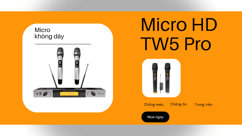Micro HD TW5 Pro nổi bật với khả năng chống méo, chống ồn, cho âm thanh phát biểu trong trẻo, không lẫn tạp âm Micro HD TW5 Pro nổi bật với khả năng chống méo, chống ồn, cho âm thanh phát biểu trong trẻo, không lẫn tạp âm